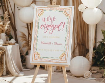 Bright Citrus Watercolor Engagement Party Welcome Sign, Like Custom Hand Painted Border (Digital Download)