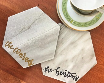 Personalized Calligraphy Pot Rest | Custom Hexagon Platter  | Personalized Hostess Gift | Housewarming Gift | Calligraphy Wedding Gift
