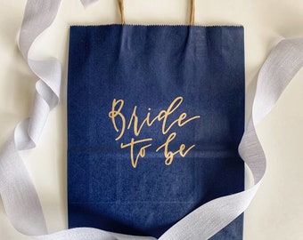 Custom Navy Gift bags | Personalized gift bags | Wedding Welcome Bags | Bridesmaid Gift Bags | Gold Calligraphy Gift Bags | Blue Gift Bags