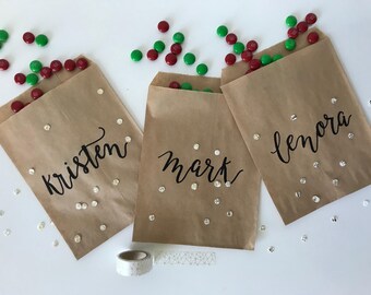Personalized Kraft Favor bags | Hand lettered favor bags | Calligraphy treat sacks | Custom favor bags