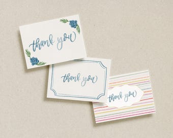 Printable Thank You Card Set, Customizable Stationery, Watercolor Painted