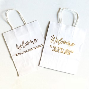 Bolsas de bienvenida blancas / Bolsas de regalo para damas de honor / Bolsas de bienvenida para bodas / Bolsas de papel blancas personalizadas / Regalo de bienvenida para bodas / Bolsa de regalo para padrinos de boda