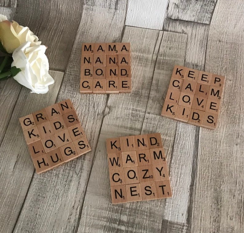 Personalised coasters, scrabble coasters gift for dad, gift for mom, keepsake, Fathers Day gift image 1