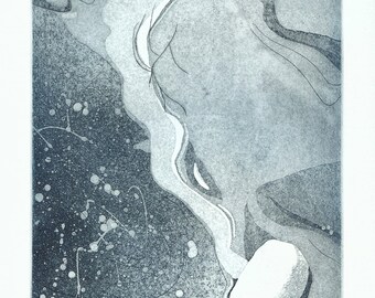 Abstract Fine Art Original Etching Print inspired by the Sea-shore