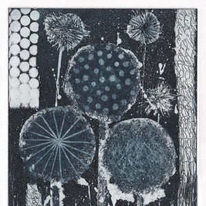 Etching Fine Art Original Print inspired by Alliums from my garden