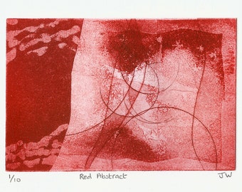 Red Abstract. Etching Abstract Fine Art Original Print