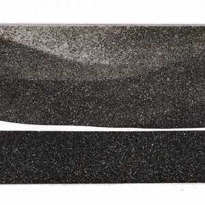 May include: A black and white abstract print of a landscape with a white line representing a horizon.