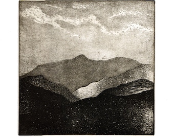 Original etching inspired by Mountains of the Scottish Highlands