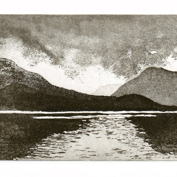 Original etching inspired by a view across Loch Maree, Scottish Highlands