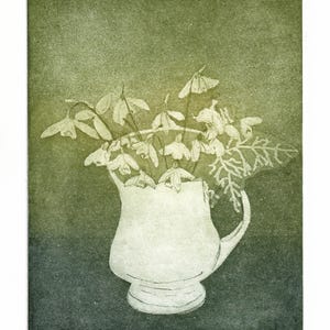 Snowdrop Etching: Original Fine Art Print, Cup of Hope