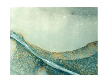 Abstract landscape print of a road over hills from an original wet cyanotype.