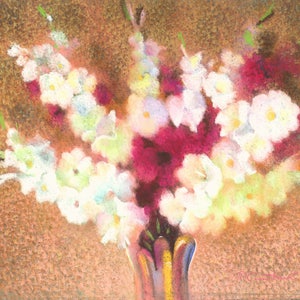 Gladiolen, impressionistisches Stillleben von P. Sytnik, nature morte, Blumen Gladiolen, Pastell auf Schleifpapier, 1999 Ukrainische Fachkunst