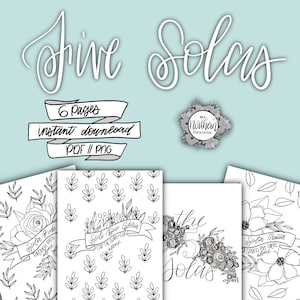 5 Solas Colouring Sheets | Christian Colouring Pages | Children’s Ministry | Adult and Kids | Instant Download | PDF & PNG files included