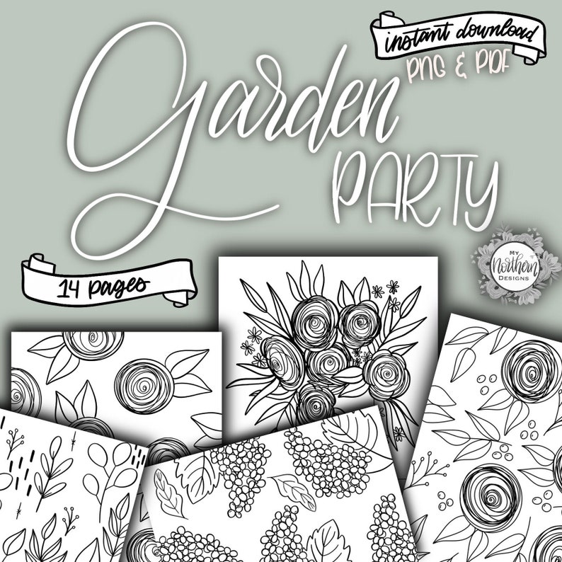 Garden Party Colouring Sheets | 10 Pages | Instant Download | PDF and ...