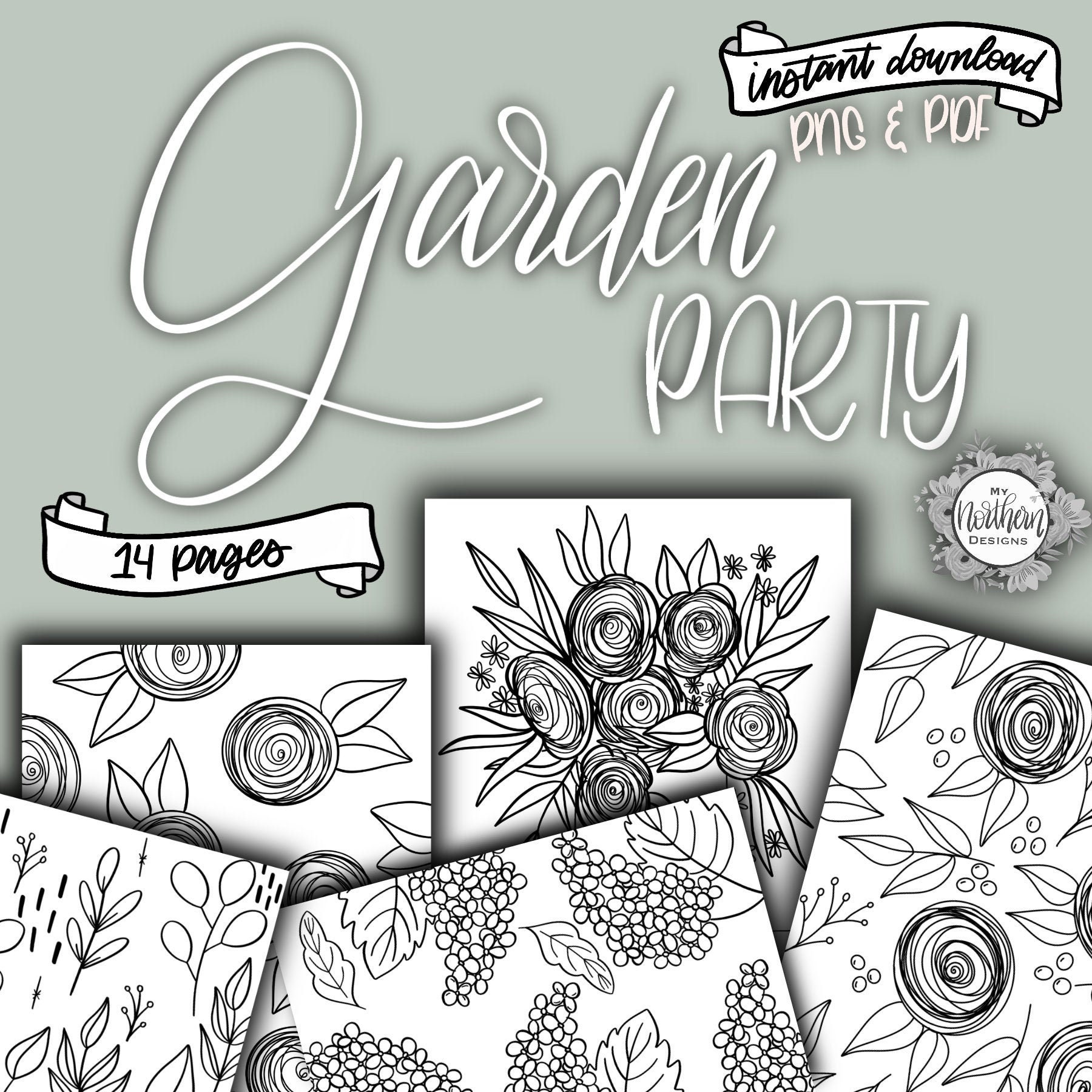 Garden Party Colouring Sheets | 10 Pages | Instant Download | PDF and ...