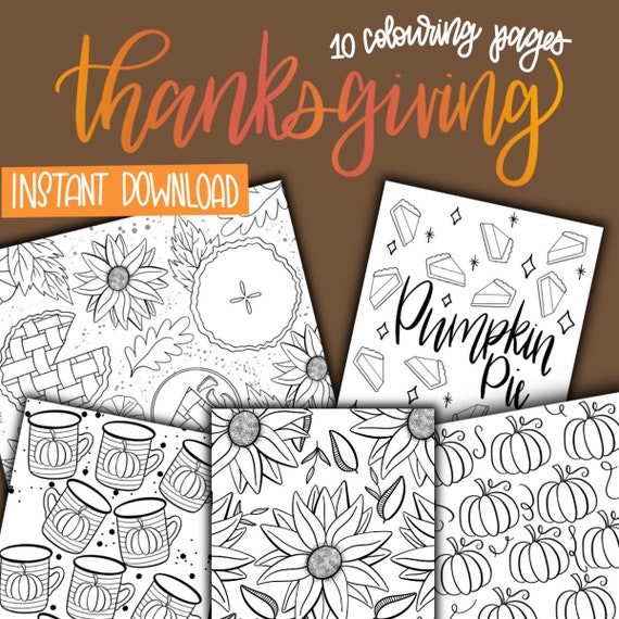 Thanksgiving Colouring Sheets  10 Pages  INSTANT DOWNLOAD