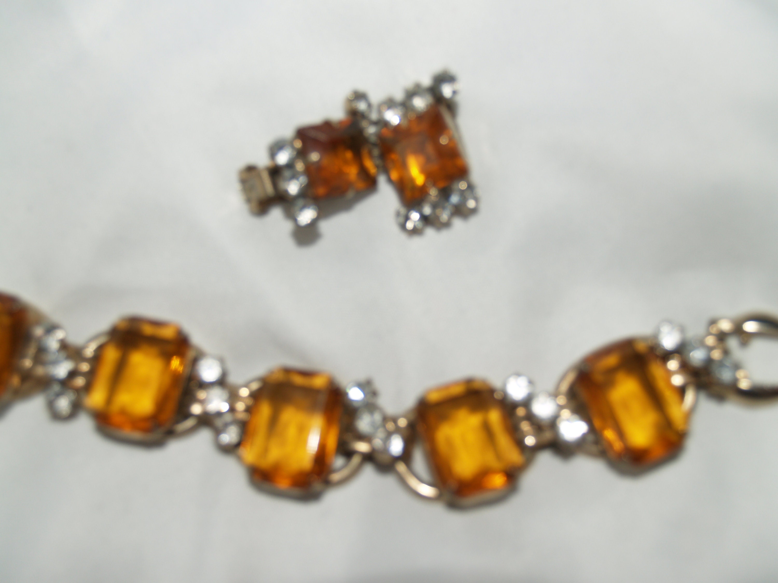1950s Amber Lucite Bangle with Glitter and Rhinestone