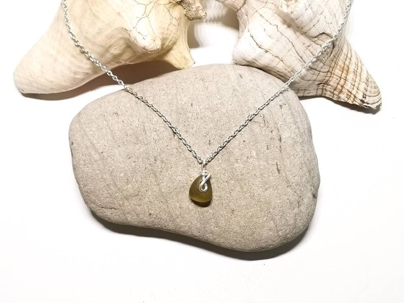 silver-plated wire necklace Yellow sea glass pendant