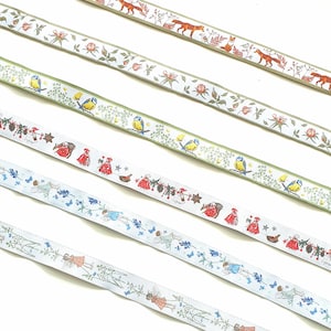 Ruban tissé Renard, Rose, Oiseau, Elfe, Fleur, Papillon, Noël - 1 mètre