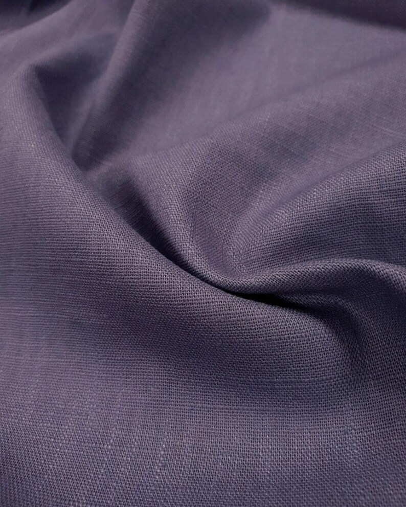 Pure linen fabric, solid color Bleu gris