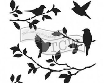 Stencil Birds in branches 30 x 30cm