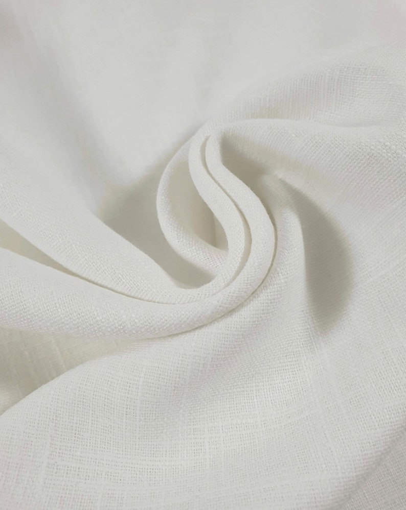 Pure linen fabric, solid color Blanc porcelaine