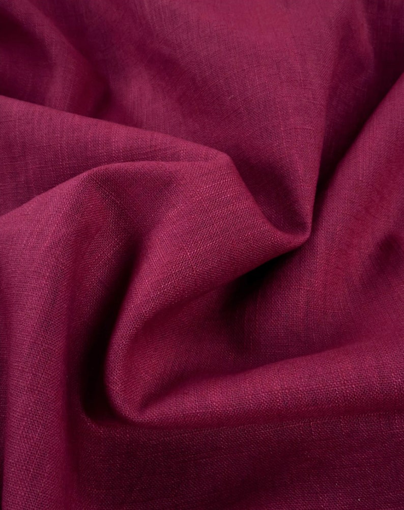 Pure linen fabric, solid color Rouge framboise