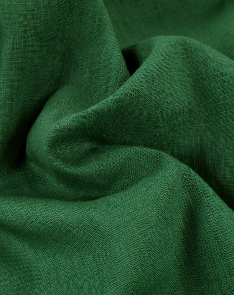 Pure linen fabric, solid color Vert feuille