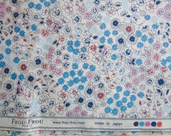 Coton Fleurs Roses Bleues Frou Frou- 110 x 50cm