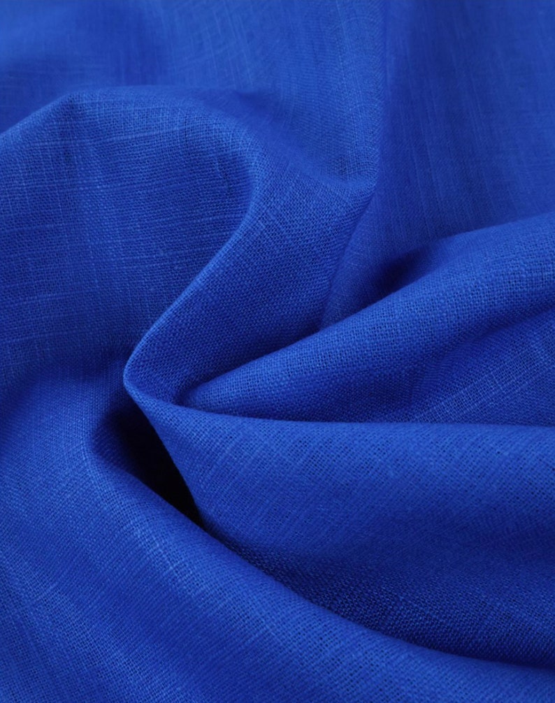 Pure linen fabric, solid color Bleu roi