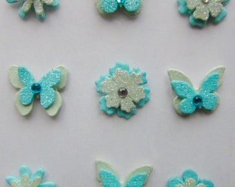 9 Embellishments Blue Butterflies