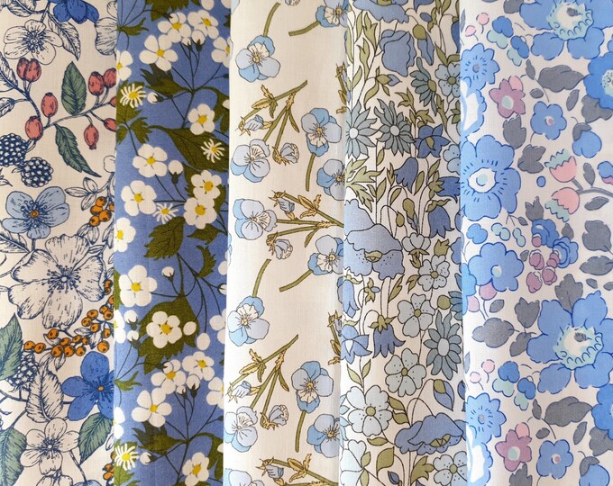 5 Fabrics Liberty Tana Lawn 25x25cm - Blue - Etsy