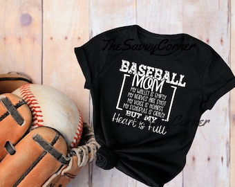 Baseball Mom/ Heart is Full/ Baseball PNG/ White & Black / SVG