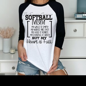 Softball Mom/ Heart it Full/ Softball PNG/ SVG/ White & Black