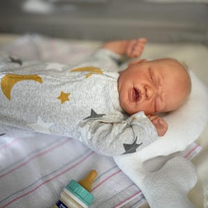 READY TO SHIP! Reborn Realborn  baby boy  | Hand Painted Doll. rooted Hair  (Ruby asleep)