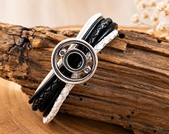 Armband  Lederarmband Schwarz Weiß