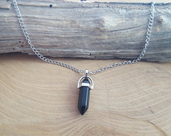 Kette Gliederkette aus Edelstahl mit Anhänger Stein Schwarz