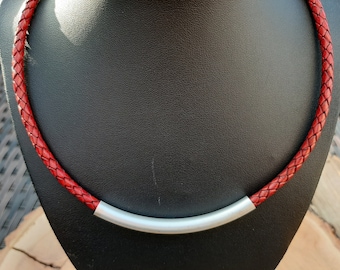 Kette Lederkette Rot aus geflochtenen Rindsleder 5 mm