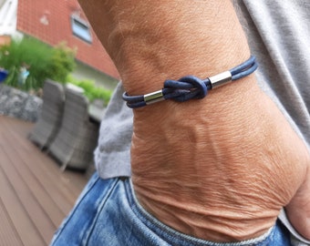 Knotenarmband Leder in Blau