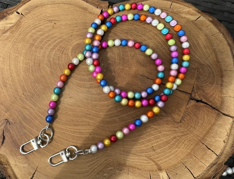 Handykette aus irisierenden Acryl Perlen, Wunderperlen, Magische Perlen in verschiedenen Farben Bunt