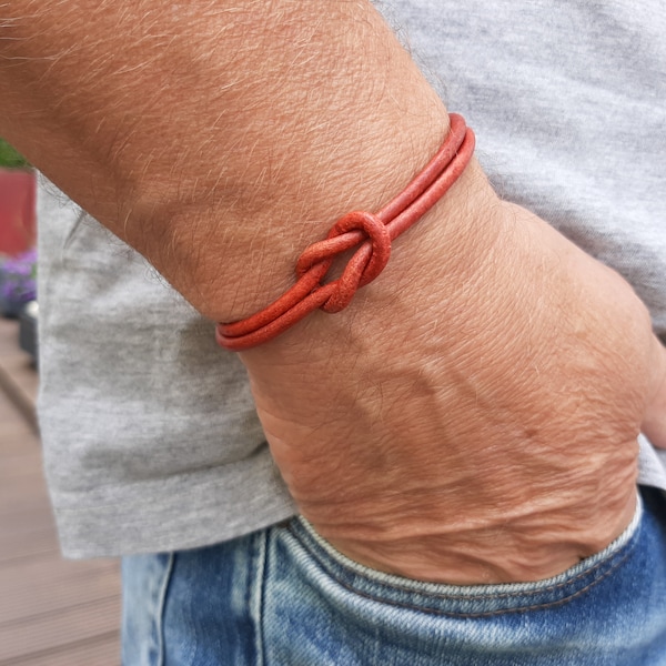 Knotenarmband Leder in Rot