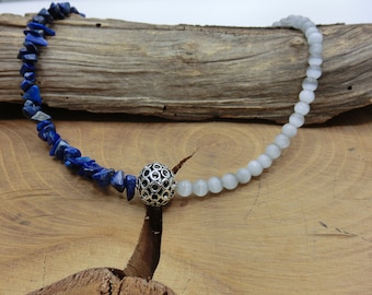 Collier/Kette kurz aus Lapislazuli und Cat Eye Perlen