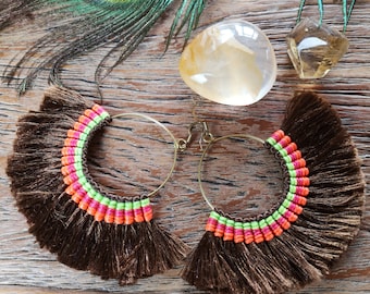 SALE Tassel earring, hoop earring with tassel, bohemian earring