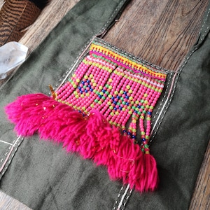 Natural dyed bag, One of a kind Organic Cotton Bag with tassel trim, Naturally dyed textile bag, Quirky Shoulder bag, Beaded bag