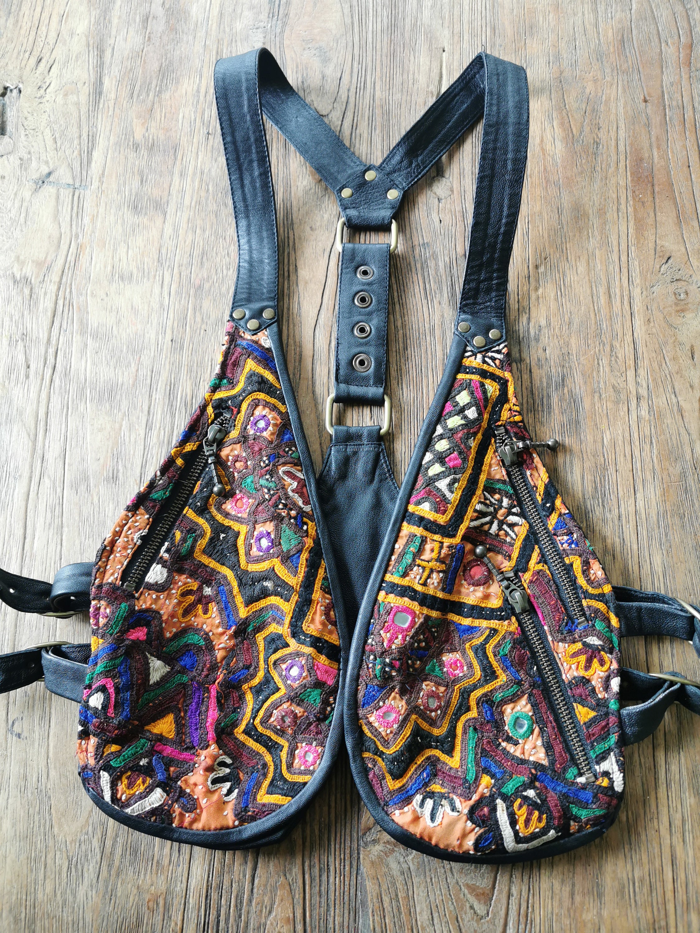 Image of Festival Waistcoat, Travellers Vest, Leather Waistcoat With Secret Pockets