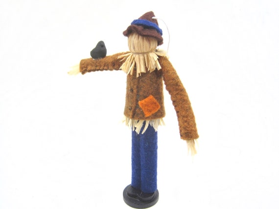 Scarecrow With Black Crow Wooden and Felt Ornament Autumn - Etsy