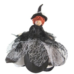 Halloween Cobweb Witch Ornament, Little Witch, Spider and Cobwebs, Small Ornament for Halloween - Fall - Autumn - October - Spooky Decor