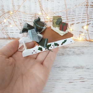 Wooden Christmas Sled Ornament, Holly and Berries Sled, Christmas Presents, Rustic Christmas Decoration