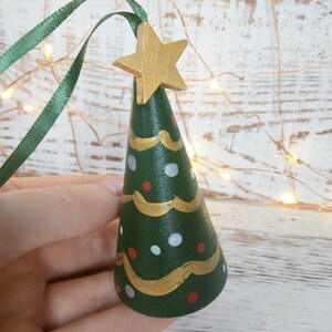 Wooden Christmas Tree Ornament, Cone Christmas Tree, Handpainted Tree, Wooden Ornament, Christmas Tree Ornament and Decoration