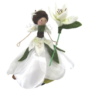 Lily Flower Fairy Ornament, White Easter Lily Decor, Gifts for Easter - Springtime - Gardeners - Birthdays - Namesake - New Babies
